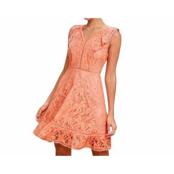 NEW BB DAKOTA rease lace ruffle detail fit and flare short dress in orange - Picture 1 of 3